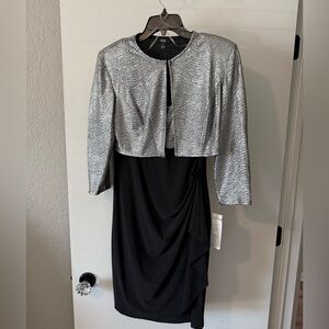 MSK Silver Jacket and Black Dress Ensemble